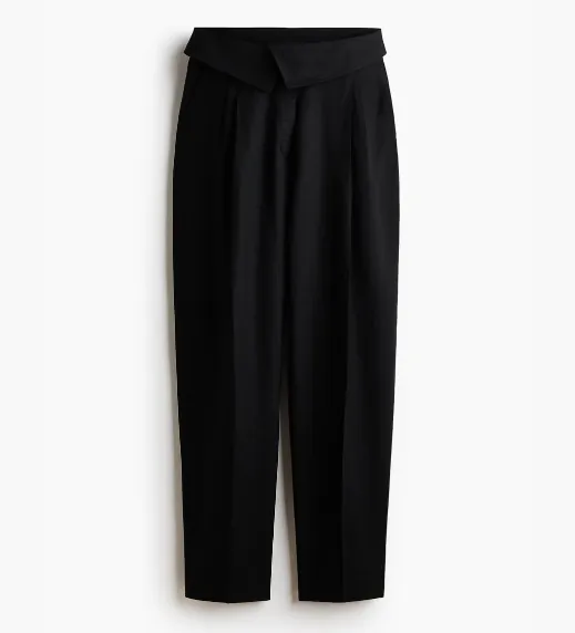 Foldover Waist Linen Blend Pants
